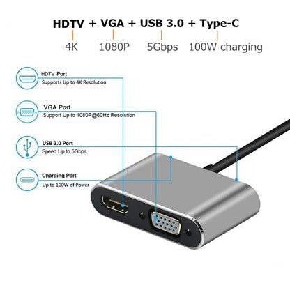 Hub USB-C Docking Station con HDMI 4K, VGA, USB 3.0 para MacBook/iPad/Samsung Dex