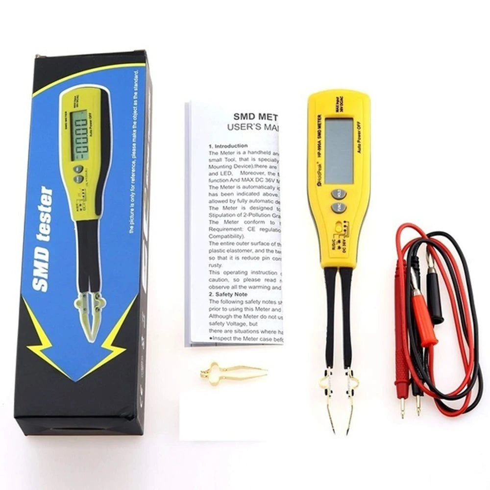 Medidor Capacitancia Digital BT-990C - Tester SMD Diodo/Resistencia (Tipo Pinza) + Puntas Repuesto