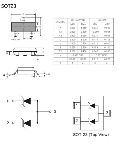 MOSFET Canal-P SI2301 (A1SHB) SMD SOT-23 20V 2.3A - Lote 20 Piezas
