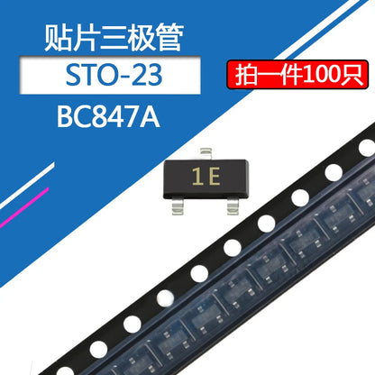 Transistor NPN BC847A SOT-23 (Marcado 1E) 0.1A 45V - Lote 100 Piezas