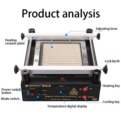 Gordak 853 IR infrared preheater BGA disassembly and assembly heating soldering station PCB board desoldering BGA Rework Station