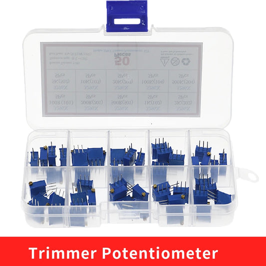 50pcs 3296X series 100R 500R 1K 2K 5K 10K 20K 50K 100K 500K  multi-turn potentiometer 10K Variable resistors With box set