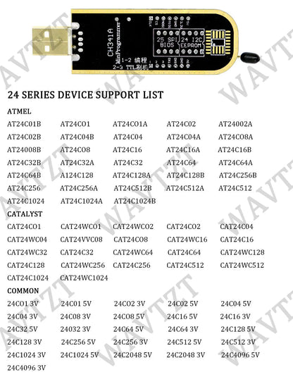 Kit Programador USB CH341A 24/25 Series EEPROM Flash BIOS + Clip Test SOIC8/SOP8 + Adaptador 1.8V + Adaptador SOIC8/SOP16