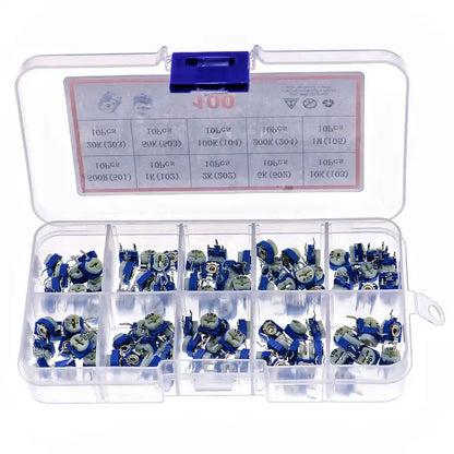 100pcs 10Kinds x 10pcs  RM063 Horizontal Trimpot Potentiometer Assortment Kit Box