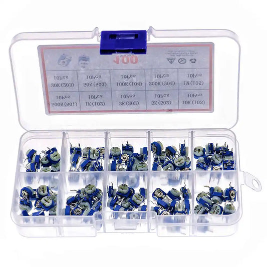 100pcs 10Kinds x 10pcs  RM063 Horizontal Trimpot Potentiometer Assortment Kit Box