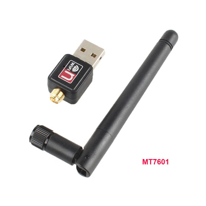 Mini Adaptador USB 2.0 WiFi Inalámbrico 150Mbps (802.11n/g/b) Dongle LAN 2dB con Antena (Chip MT7601/RTL8188)