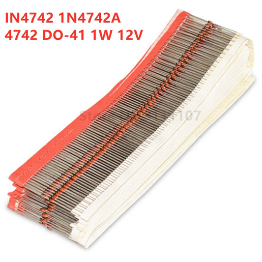 Diodo Zener 1N4742A (1W, 12V, DO-41) - Pack 100 Unidades
