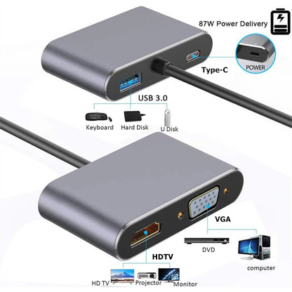 Hub USB-C Docking Station con HDMI 4K, VGA, USB 3.0 para MacBook/iPad/Samsung Dex