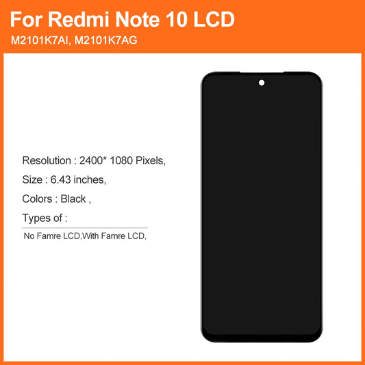6.43"AMOLED Display For Xiaomi Note 10 4G LCD Display Touch Screen Digitizer Assembly For Redmi Note 10S M2101K7AI M2101K7BG