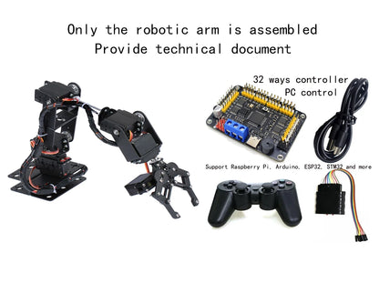 Kit Brazo Robot Mecánico Aleación Metálica 6-DOF (360°, para MG996R) Arduino Robótica Educacional Programable PS2