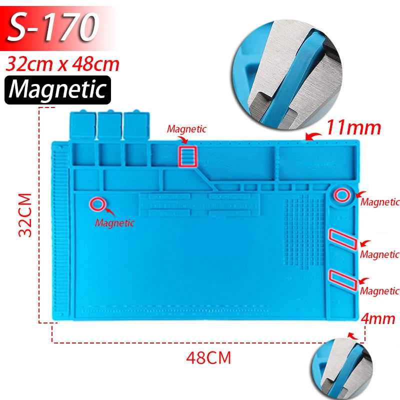 Alfombrilla Soldadura ESD Resistente Calor (932°F/500°C) Plataforma Mantenimiento Reparación Computadora/Teléfono Kit Herramientas