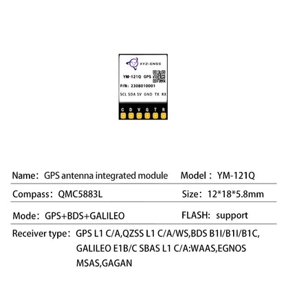 Módulo GPS Beidou XYZ-GNSS YM-181Q (M10050) Pequeño con Antena Cerámica, Compás y Flash para Control Vuelo Drones