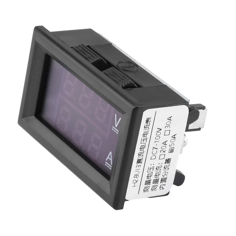 Voltímetro Amperímetro Digital DC (7-100V, 20A/50A Shunt Integrado) - Panel Display LED Dual 0.28"