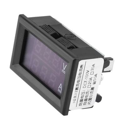 Voltímetro Amperímetro Digital DC (7-100V, 20A/50A Shunt Integrado) - Panel Display LED Dual 0.28"