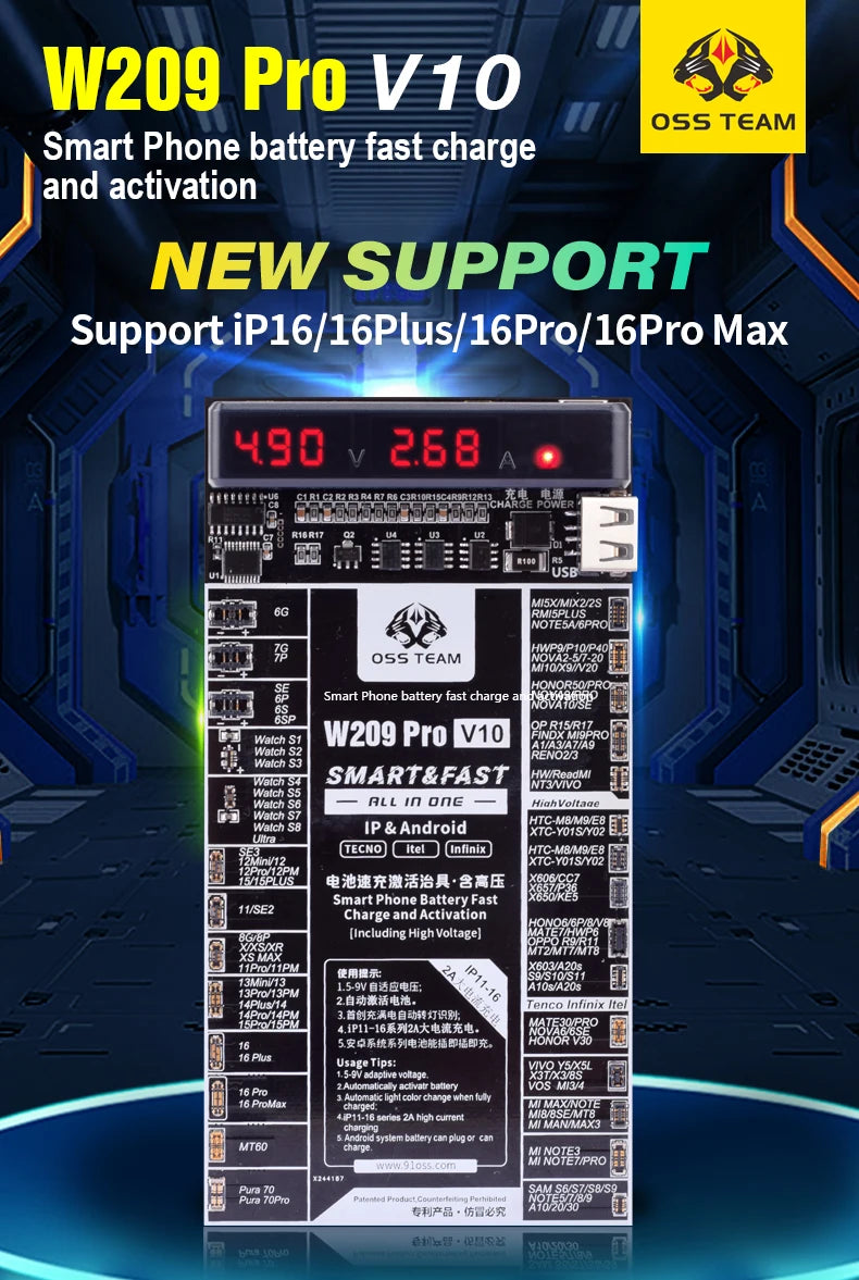 W209 Pro 2 IN 1 Battery Activation board for iPhone 6- 16Pro 16plus 16pro max Samsung Xiaomi Circuit Board Charging Tester