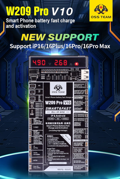 W209 Pro 2 IN 1 Battery Activation board for iPhone 6- 16Pro 16plus 16pro max Samsung Xiaomi Circuit Board Charging Tester