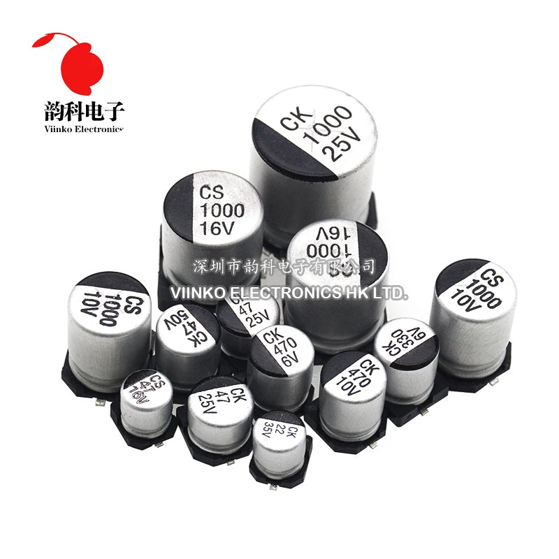 Capacitor Electrolítico Aluminio SMD (1uF-1000uF, 6.3V-50V) - Pack 10 Unidades (Valores Surtidos)