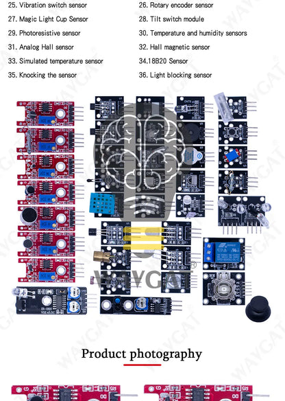 Kit Inicio Módulos Sensores (45 en 1) para Arduino UNO R3/MEGA2560 (Superior a Kit 37 en 1)