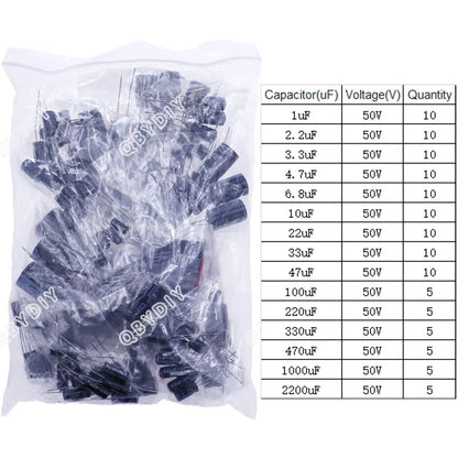 Kit Surtido Capacitores Electrolíticos (1uF-1000uF, 16V-50V)