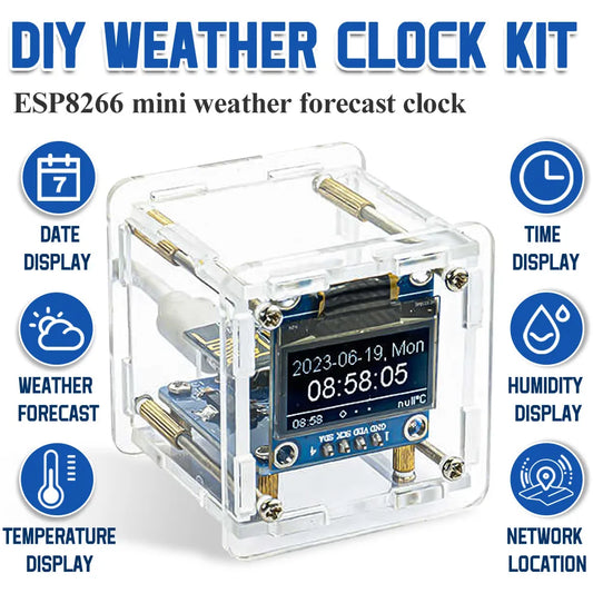 Kit DIY Mini Reloj Meteorológico WiFi ESP8266 Reloj Digital Estación Multifuncional Electrónico (Sin Soldar IC)