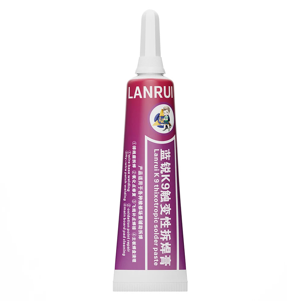 Pasta Tixotrópica Desulfurización LANRUI K9 (15ml) para Soldadura/Desoldadura Huella Digital/Conector Batería/Puerto Carga