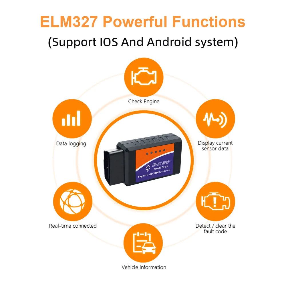 Scanner Diagnóstico Auto ELM327 V2.1 OBD2 Bluetooth Lector Códigos Detector Fallos Automotriz para Android/iOS