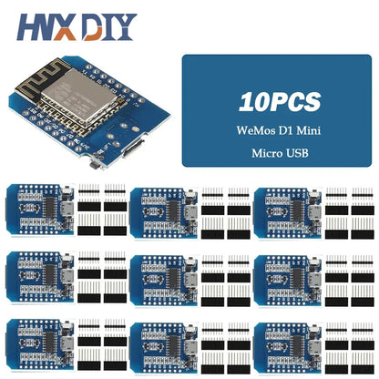 Lote 1-10 Pcs Placa Desarrollo Wemos D1 Mini NodeMCU ESP8266 (ESP-12F) CH340 V2 USB WiFi 3.3V IoT + Pines