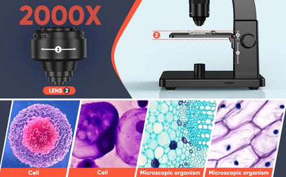 Elikliv EDM11S Digital Microscope 2000X 7" IPS 12MP 1080P Lab Biological Microscope Camera Dual Lens With Remote Control