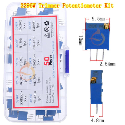 3296W 3296X RM063 RM065 3362P 3386P 3266W 3006P Trimmer Potentiometer Kit 100ohm-1M Variable Resistor Mixed set Box