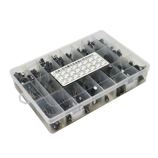 Kit Surtido Capacitores Electrolíticos Aluminio 24 Valores (0.1uF-1000uF, 10-50V) con Caja Almacenamiento (500 Piezas/Lote)