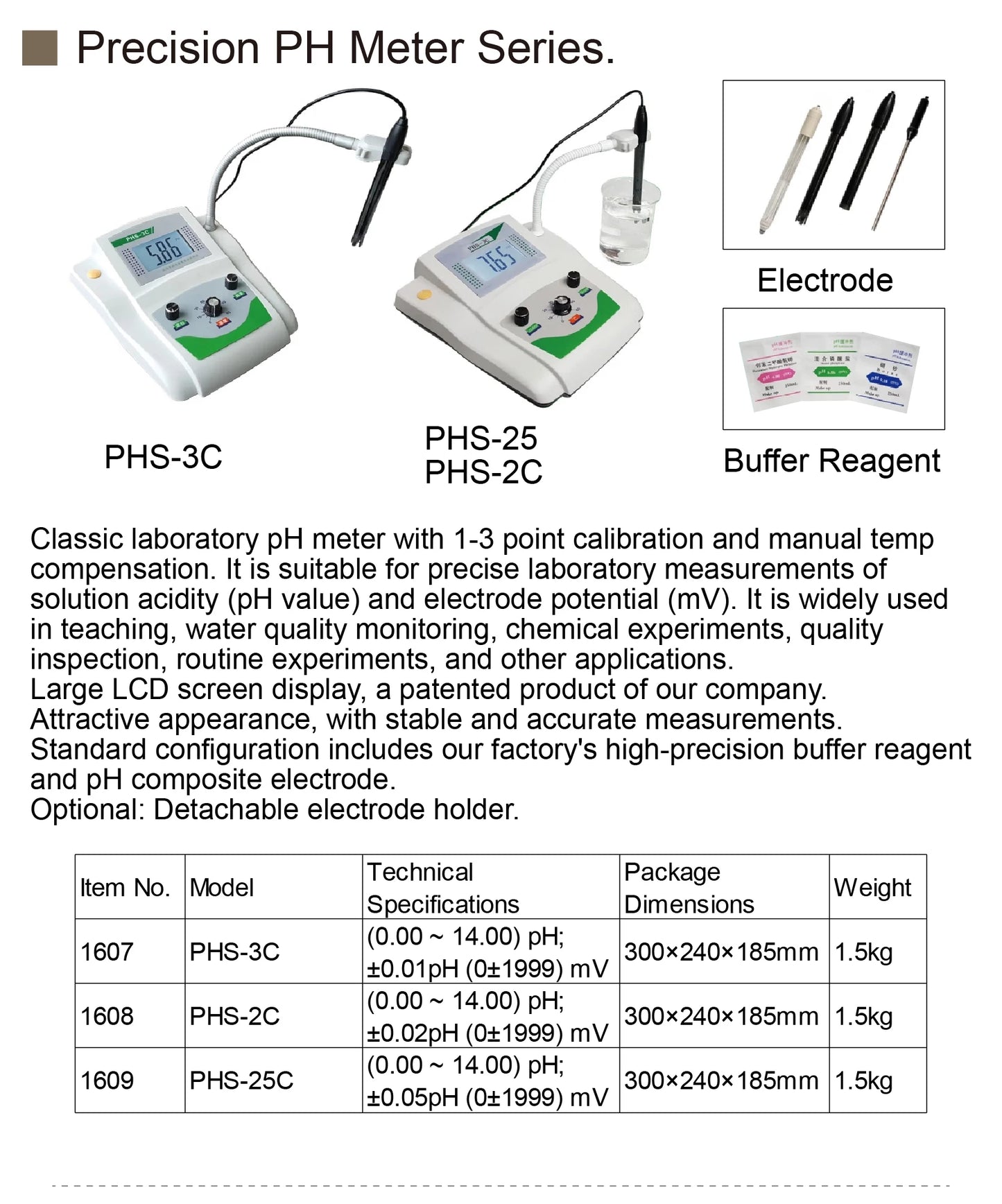 Medidor de pH de Sobremesa PHS-3C para Laboratorio - Tester Digital Calidad Agua Alta Precisión