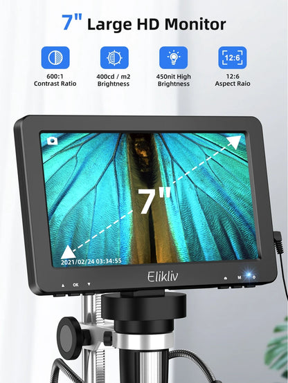 Elikliv EDM9 Pro 1200X HDMI Digital Microscope with 7'' IPS Screen 16MP Coin Soldering Electronic Microscope 32G for Windows Mac