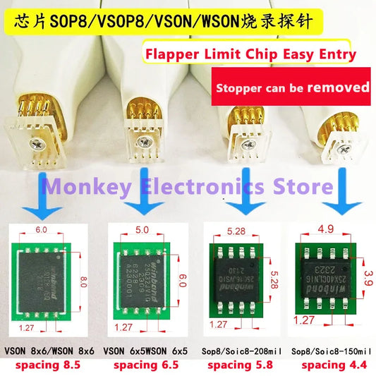 Cable Sonda Programación/Grabación Chip SIOC8/SOP8/WSON8/QDFN8/VSOP8/VSOIC8 Aguja Resorte