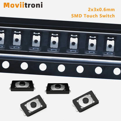 Micro Switch Táctil SMD (2x3x0.6mm, 4 Pines) Botón Pulsador Película Delgada (10/50/100/200 Unidades)