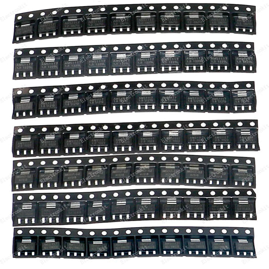Kit Reguladores Voltaje AMS1117 (7 Valores: ADJ, 1.2V-5V) SMD SOT-223 - 70 Pcs Surtido en Caja