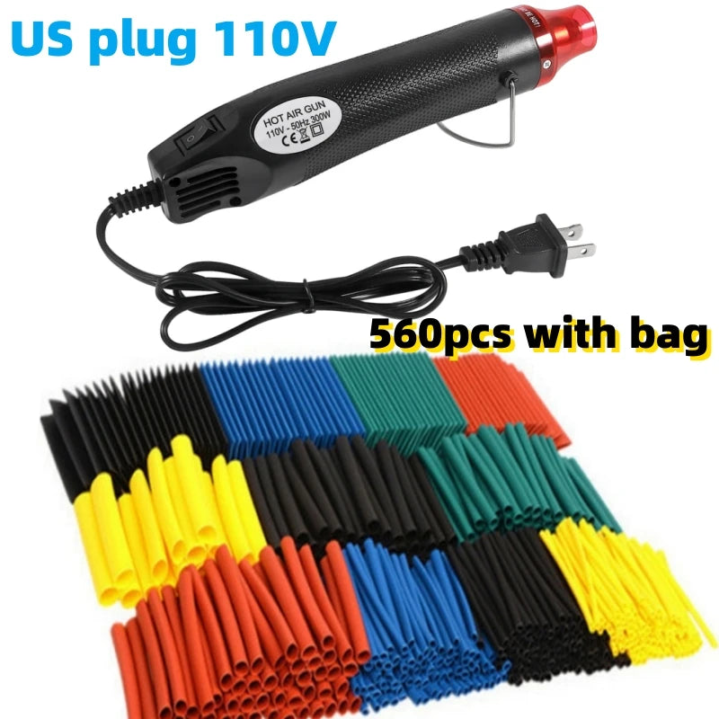 Kit Tubo Termoretráctil 2:1 (127/164/328/560 Piezas) con/sin Pistola Aire Caliente (EU/US 110V/220V) Aislante Cable