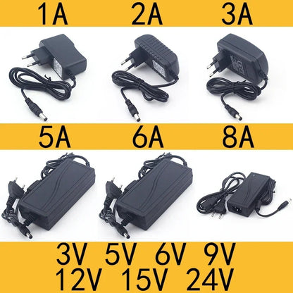 Adaptador Fuente Alimentación Universal AC 110-240V a DC 3V/5V/6V/9V/12V/15V/24V (0.5A-8A) Cargador Enchufe EU/US para Tira LED