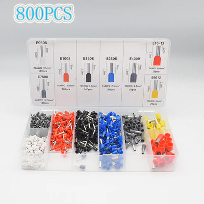 Kit Terminales Conectores Ferrules Cable Aislado AWG 22-7 (Punta Cordón) Surtido (1200/1900 Piezas)