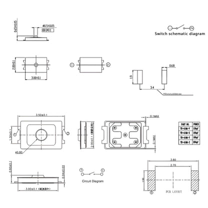 Micro Switch Táctil SMD (2x3x0.6mm, 4 Pines) Botón Pulsador Película Delgada (10/50/100/200 Unidades)