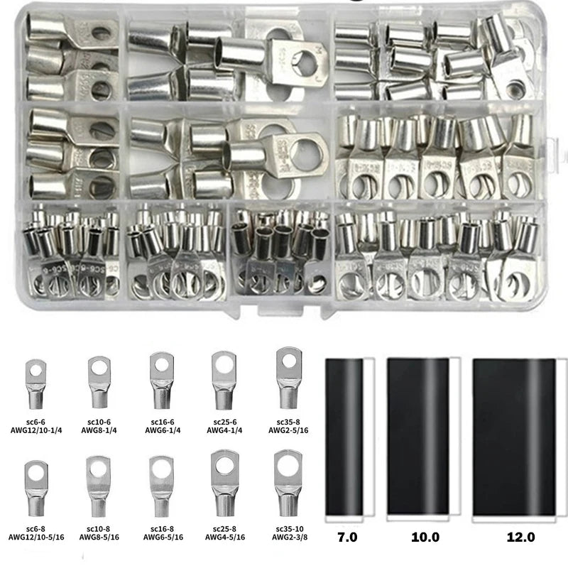 Kit Terminales Anillo Ojal Cobre Estañado (35mm², 60 Terminales) Conectores Cable Desnudo (70/240 Piezas)