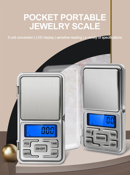 Mini Balanza Electrónica Digital Bolsillo Alta Precisión (0.01g - 500g) para Joyería/Oro/Plata/Cocina (Gramos)