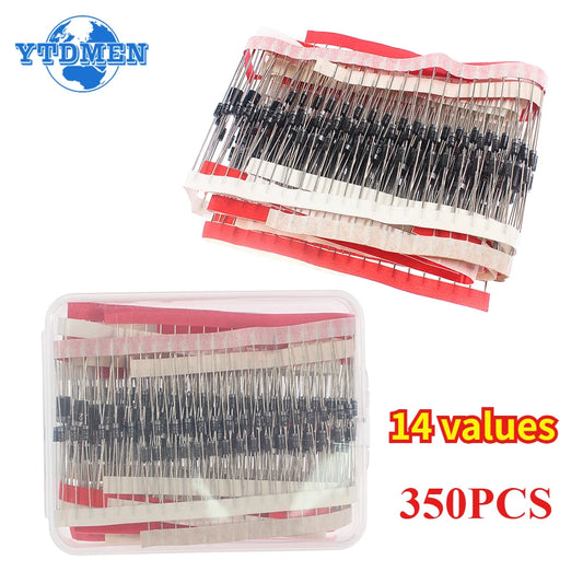 Kit Surtido Diodos THT (Rectificador/Schottky) - 14 Valores (1N4148, 1N400x, 1N5xxx, FRxxx) (Total 350 Piezas)