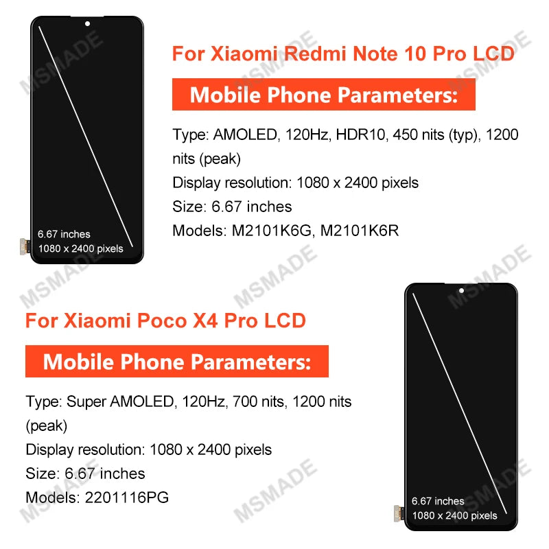 Super AMOLED For Xiaomi Redmi Note 10 Pro LCD Screen Displa For Xiaomi Poco X4 Pro LCD M2101K6G 2201116PG Display Replace Parts