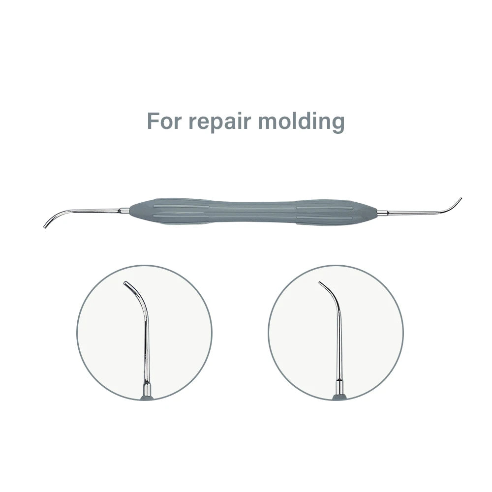 Set Relleno Resina Dental Doble Punta Acero Inoxidable (Espátula Relleno Composite, Mango Silicona)
