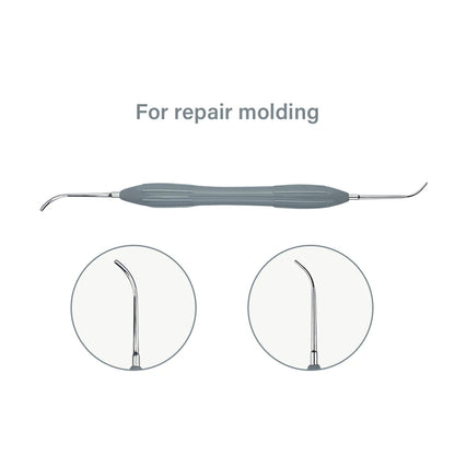 Set Relleno Resina Dental Doble Punta Acero Inoxidable (Espátula Relleno Composite, Mango Silicona)