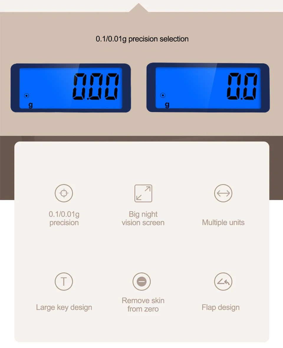 Mini Balanza Electrónica Digital Bolsillo Alta Precisión (0.01g - 500g) para Joyería/Oro/Plata/Cocina (Gramos)
