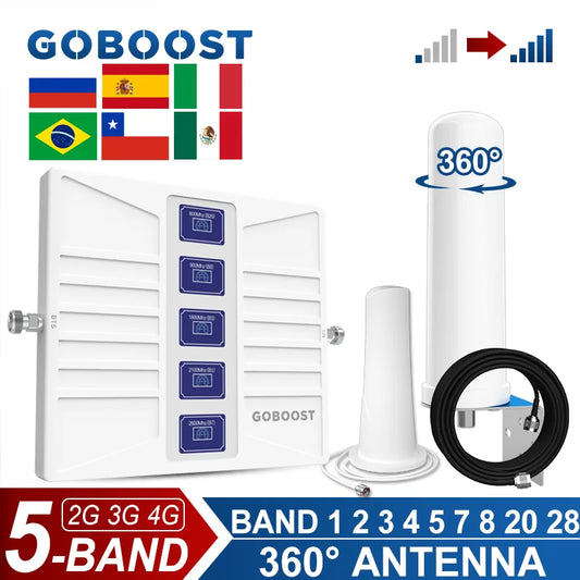 Amplificador Señal Celular 5 Bandas 2G/3G/4G LTE Repetidor 700/1700/1900/2600 MHz