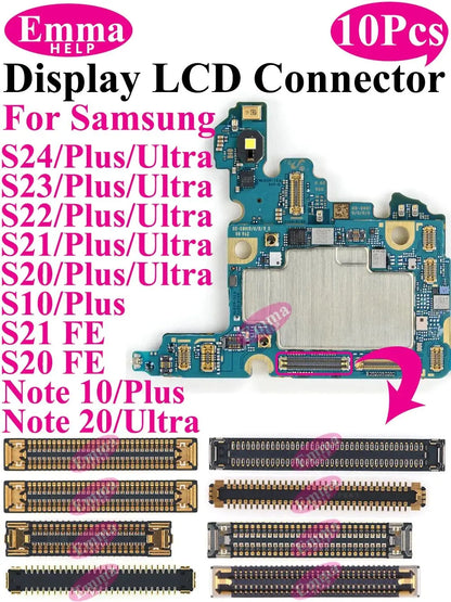 Conector de pantalla a bordo para Samsung S24 Plus S23 Ultra S22 S21 S20 FE Note 20 S10 LiteLCD pantalla FPC en enchufe de placa base, 10 Uds.