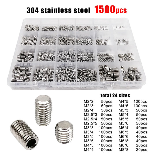 Kit Caja Tornillos Allen Cabeza Plana Hexagonal Acero Inoxidable 304/Negro DIN913 (M2-M8) (500/1500 Piezas)