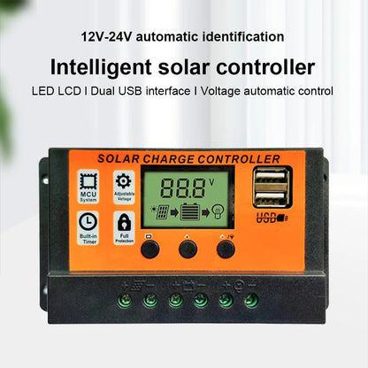Controlador Carga Solar 100A 12V/24V Regulador Batería Panel Solar LCD Ajustable con Puerto USB